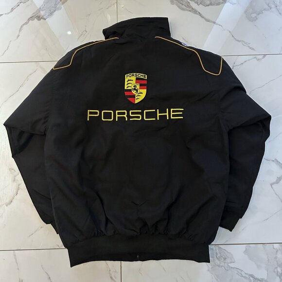 Porsche Black Racing Jacket â Vintage Embroidered Bomber NWOT - Picture 6 of 7